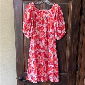 Lena & Lou Women’s Pink & Red Floral Puff-Sleeve Dress